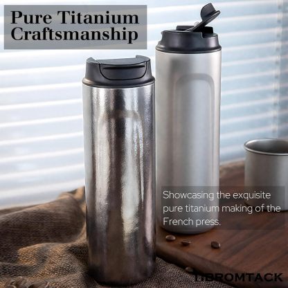 Pure Titanium French Press Coffee Maker, 480ml(16.2 oz) Double - Layer Insulated Portable Lightweight Set for Outdoor Camping, Ice Flower & Matte Finish
