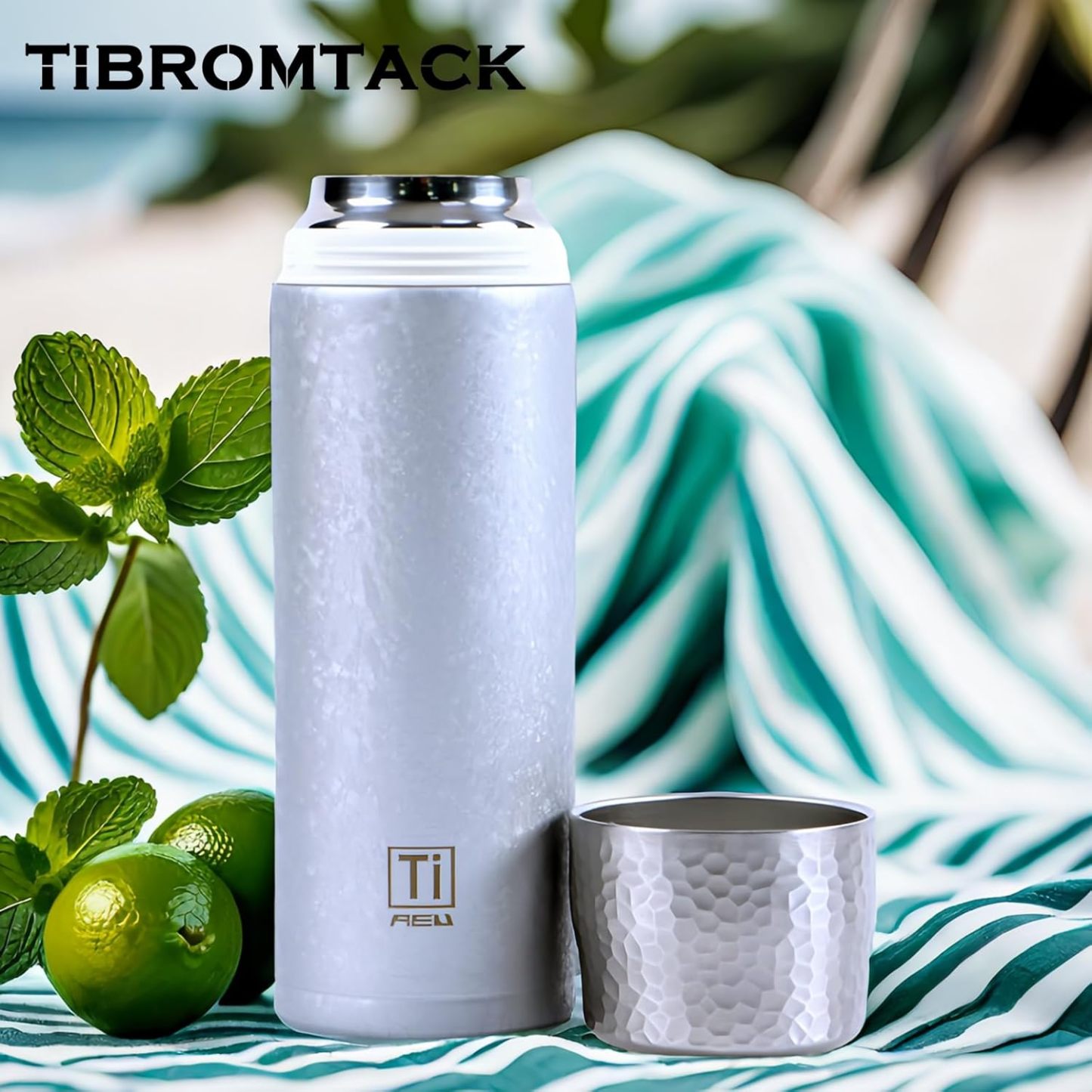 TIBROMTACK Titanium Vacuum Insulated Water Bottle Double Wall Vacuum Cup Titanium Thermos with Cup 480ml/ 16.8fl oz Cold or Hot for Hours, Perfect for Coffee, Tea, Gift, Camping