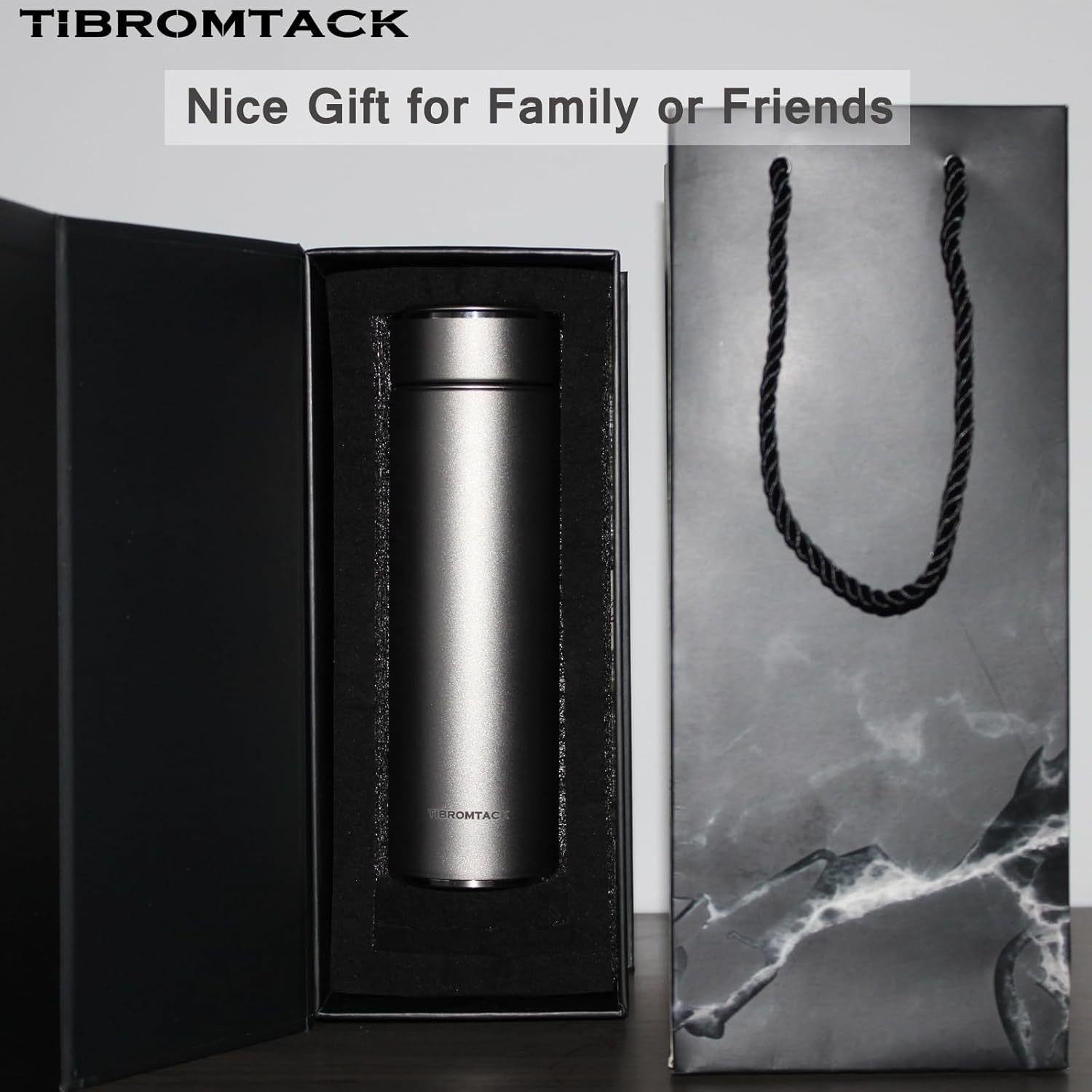 TIBROMTACK Insulated Water Bottle Titanium 320ml/10.8fl oz Double Wall Vacuum Bottle Lightweight Leak-Proof Business Thermos Bottle for Working, Business Trip, Sessions