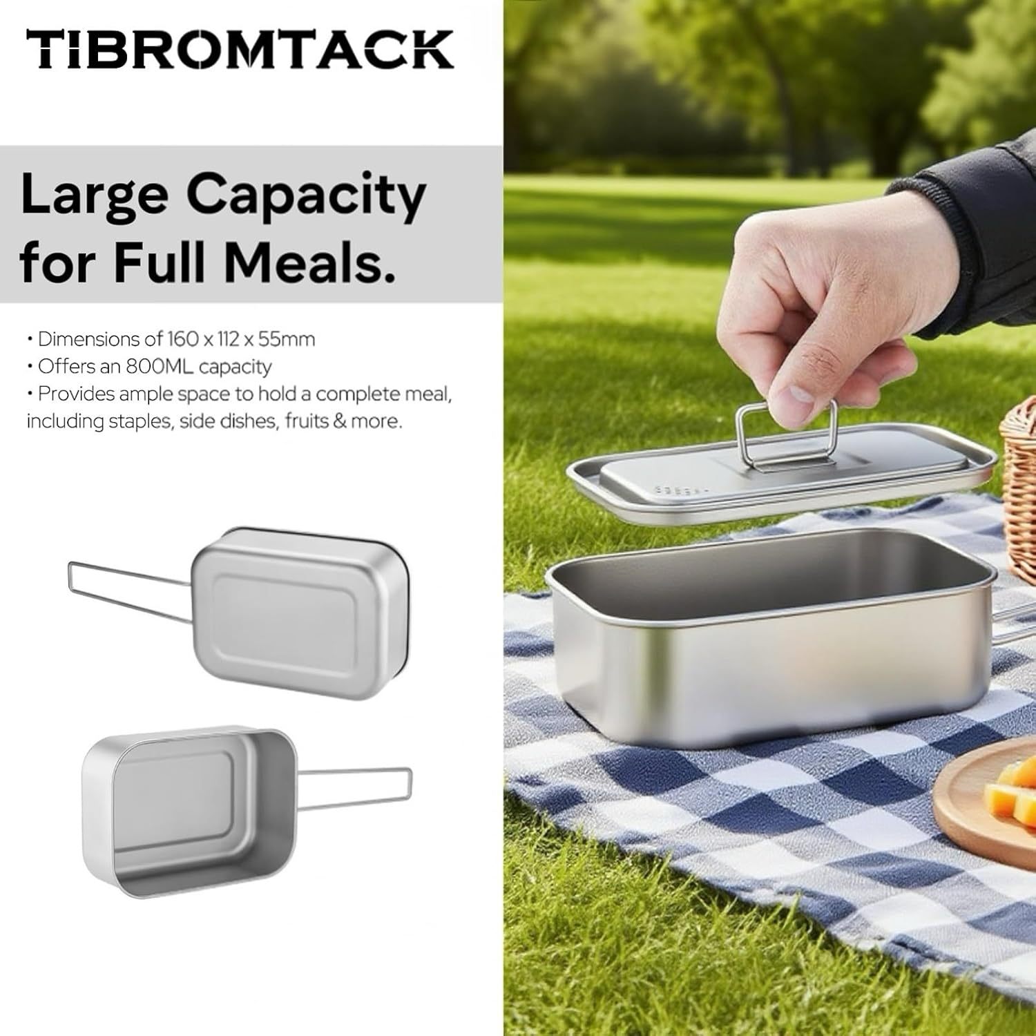 Titanium Lunch Box 800ML (160g, 160×112×55mm) - Stove-Safe Rectangular Food Container for Outdoor Cooking & Daily Use