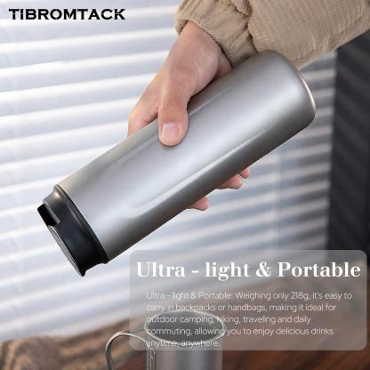 Pure Titanium French Press Coffee Maker, 480ml(16.2 oz) Double - Layer Insulated Portable Lightweight Set for Outdoor Camping, Ice Flower & Matte Finish