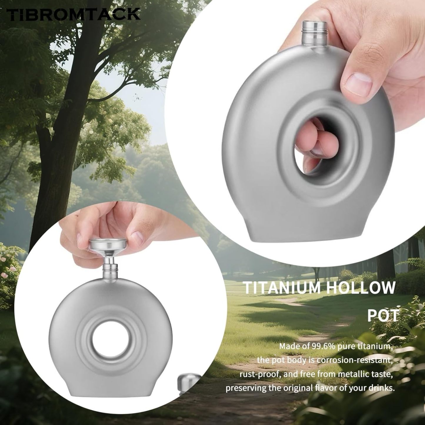 Titanium Hollow Wine Pot, 93g Ultra-Light & Corrosion-Resistant, Leak-Proof Seal Lid, Rust-Proof Liquor Flask - Free Funnel Included​ 