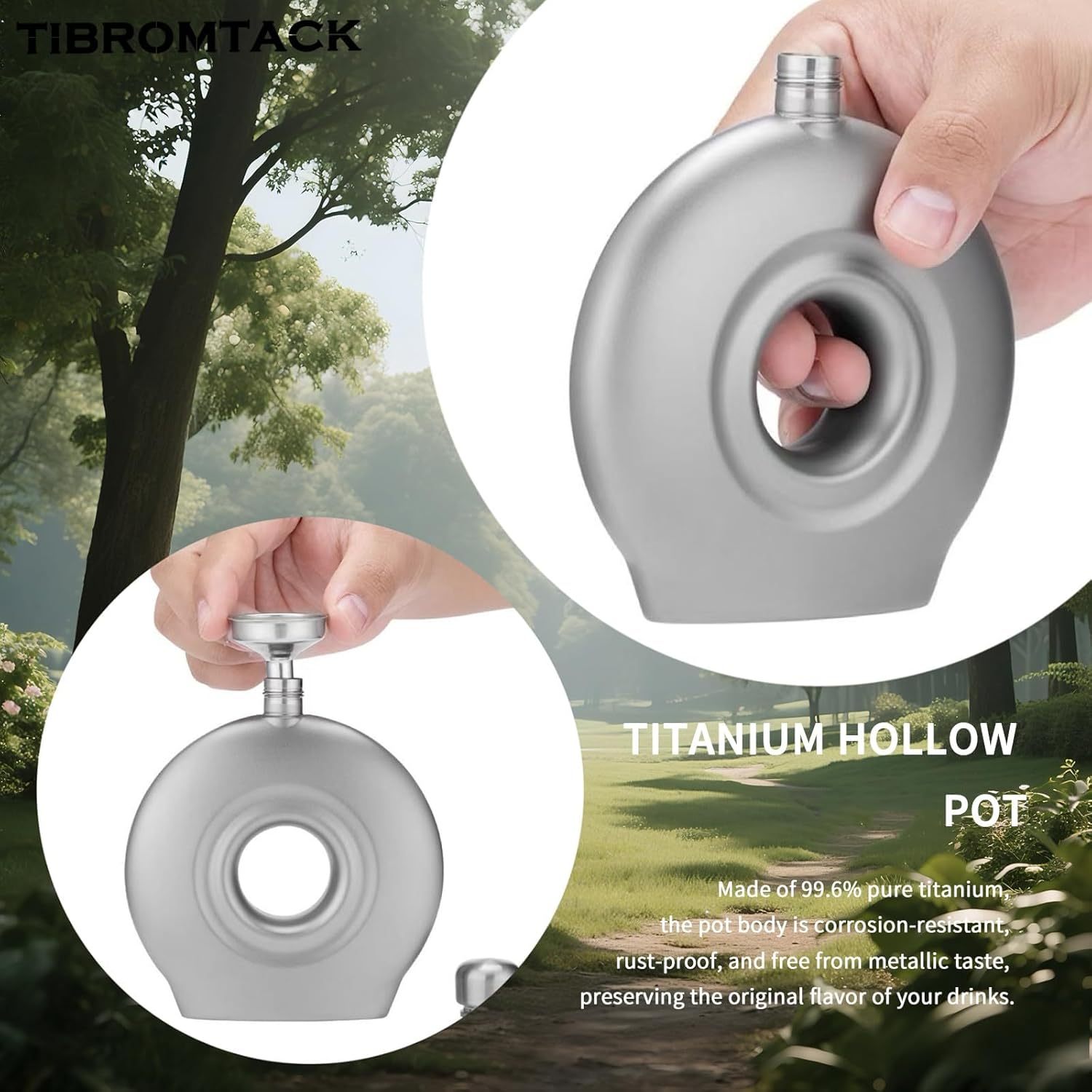 Titanium Hollow Wine Pot, 93g Ultra-Light & Corrosion-Resistant, Leak-Proof Seal Lid, Rust-Proof Liquor Flask - Free Funnel Included​ 