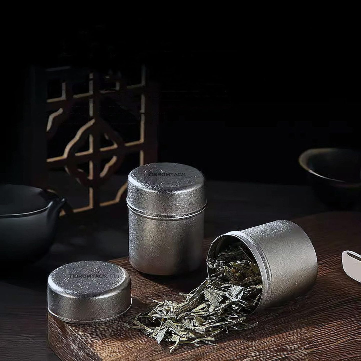 TIBROMTACK Titanium Canister for Tea with Lid, Airtight Waterproof Small Tin Can Box, Multi-Purpose Container for Tea Coffee Spices and More