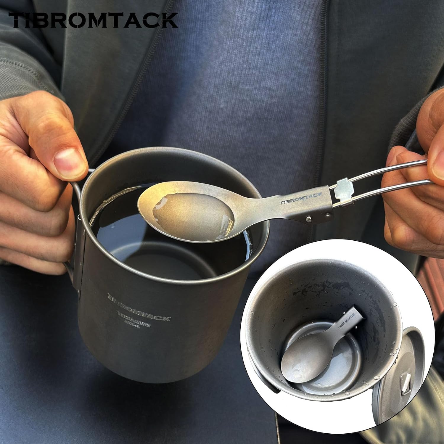 TIBROMTACK Titanium Camping Utensil Set, Folding Spork Fork Spoon Outdoor Cutlery Set Extra Strong Ultra Lightweight (Ti), Healthy & Eco-Friendly Flatware