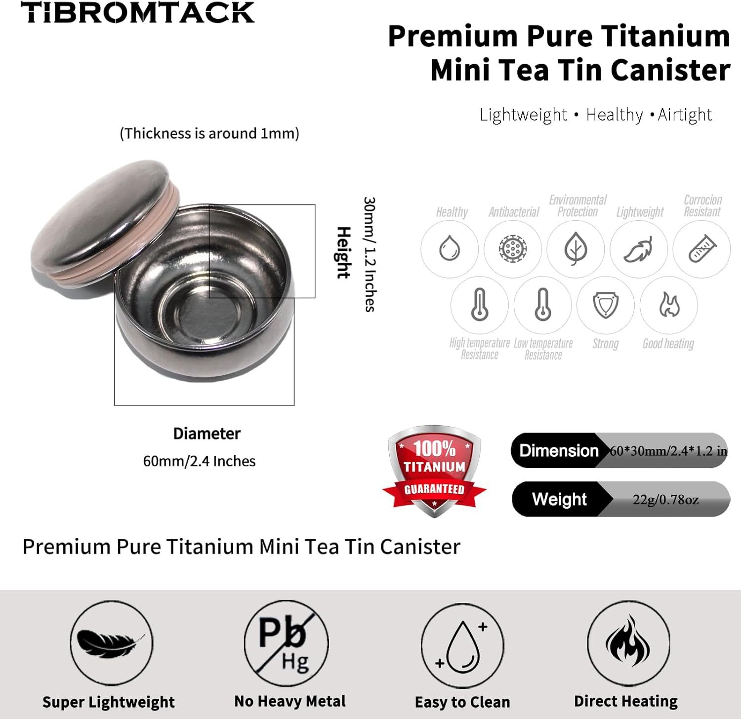 Premium Pure Titanium Mini Tea Tin Canister, Airtight Tea Container, Lightweight and Durable, Suitable for Loose Leaf Tea, Spices, Herbs - Ideal for Travel and Home Use​ 