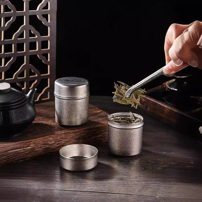 TIBROMTACK Titanium Canister for Tea with Lid, Airtight Waterproof Small Tin Can Box, Multi-Purpose Container for Tea Coffee Spices and More