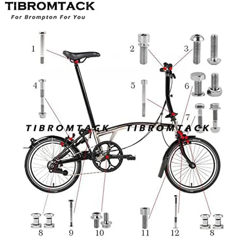 TIBROMTACK Titanium Bolts sets for Brompton Folding bike Whole Bicycle Ti Bolt screws set 2018+ C Line Bikes Ultra Light 124.8g Never Rust