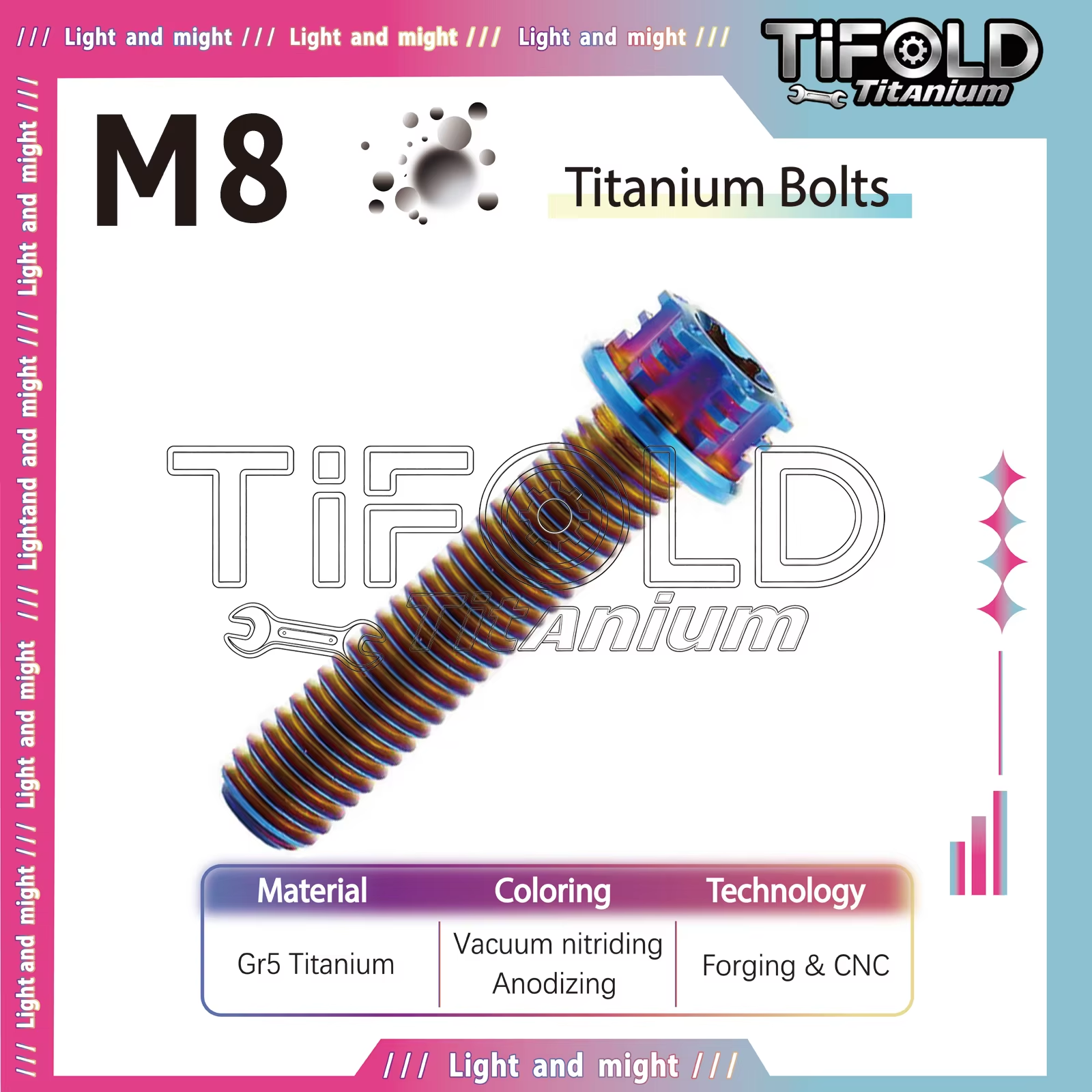 TIFOLD Gr5 Titanium Bolts, M8 Torx Head, 15-50mm L, 1 Pc, CNC-Machined, Lightweight Rust-Proof for Vehicle Modification