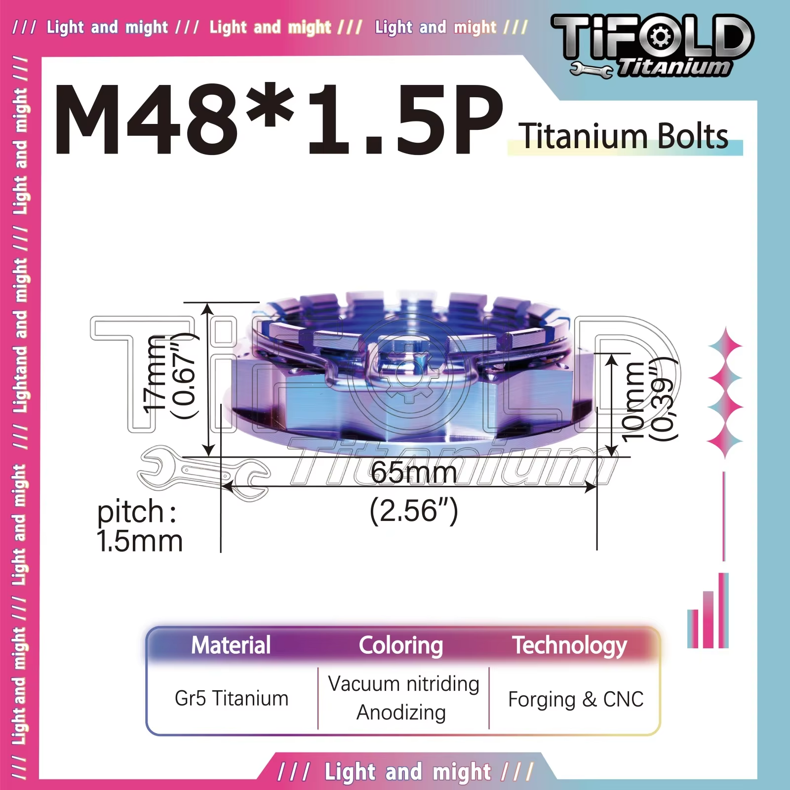 TIFOLD M48x1.5P Gr5 Titanium Axle Wheel Nut with Circlip for DUCATI Motorcycle