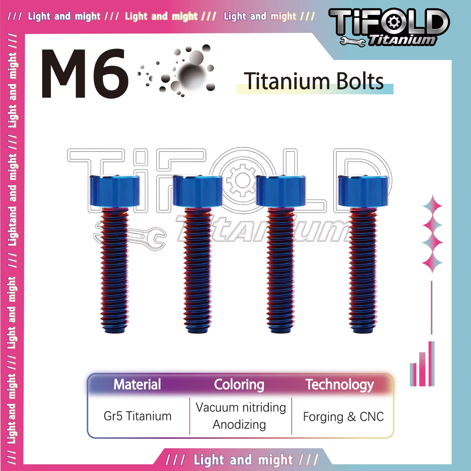 TIFOLD M6 Titanium Alloy Bolts Cylindrical  Gr5 Ti Material 4 Pieces
