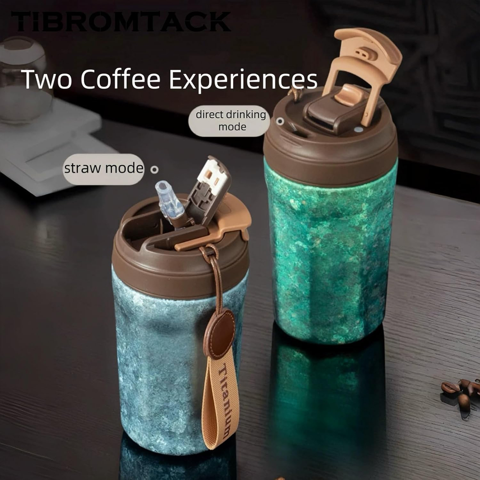 TIBROMTACK 15oz Travel Coffee Mug Titanium Coffee Travel Cup with Lid Leak Proof Small Travel Mug Reusable Portable Coffee Cup Insulated Coffee Tumbler for Hot and Cold Drinks