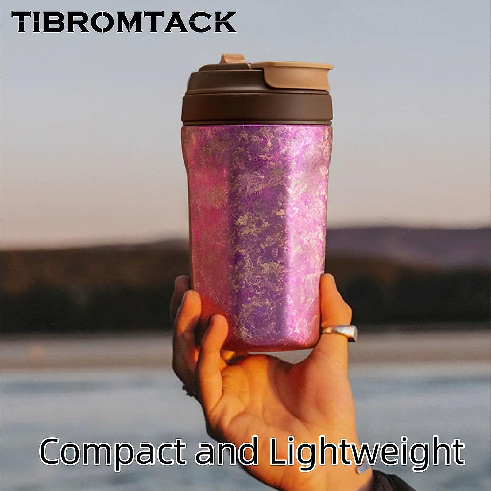 TIBROMTACK 15oz Travel Coffee Mug Titanium Coffee Travel Cup with Lid Leak Proof Small Travel Mug Reusable Portable Coffee Cup Insulated Coffee Tumbler for Hot and Cold Drinks