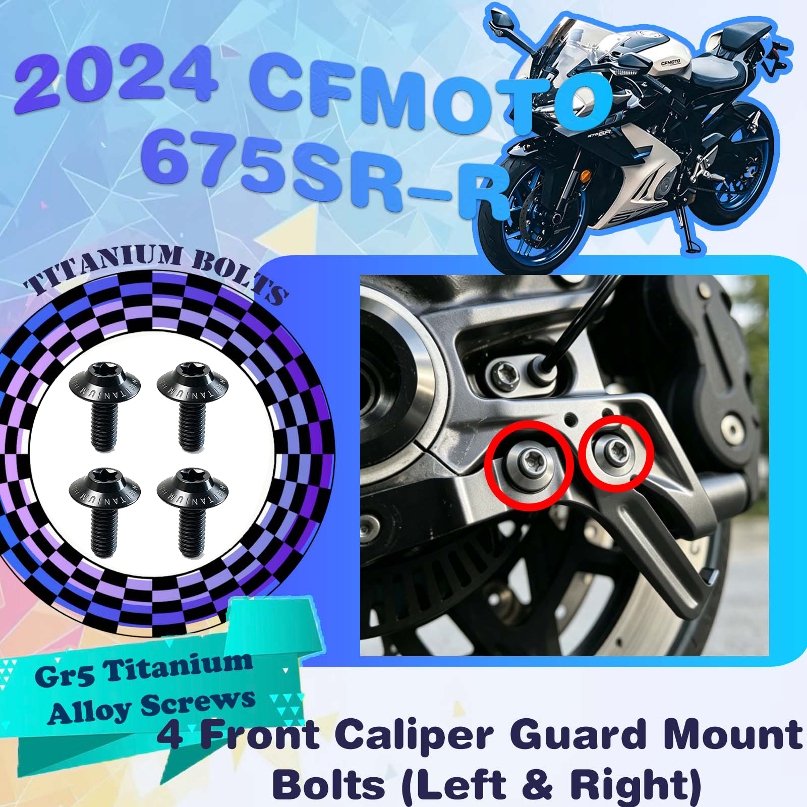 TIFOLD Full‑Vehicle Titanium Alloy Modification Screws for CFMOTO 675 SR‑R, 2024 Model