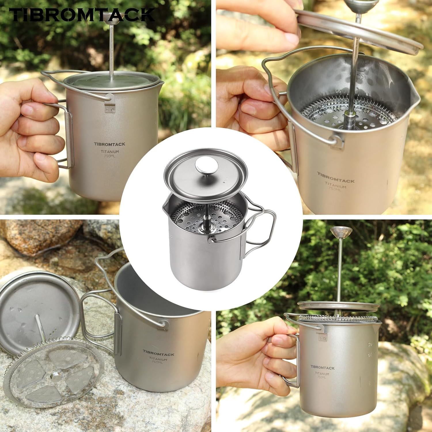 Titanium French Press Coffee Maker, 205g Lightweight GR1 Pure Titanium, Portable Camping Travel Coffee Press Reusable filter for Outdoor, Tea & Hot Beverages, Dishwasher Safe