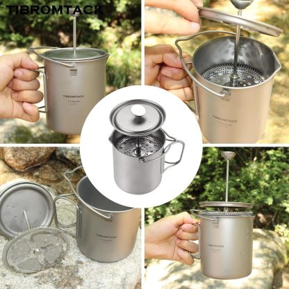 Titanium French Press Coffee Maker, 205g Lightweight GR1 Pure Titanium, Portable Camping Travel Coffee Press Reusable filter for Outdoor, Tea & Hot Beverages, Dishwasher Safe