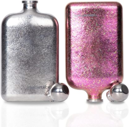 TIBROMTACK 8oz Hip Flask for Men&Women-Titanium Pocket Liquor Flask for Camping - Decorative Bling Gifts for Wedding Party