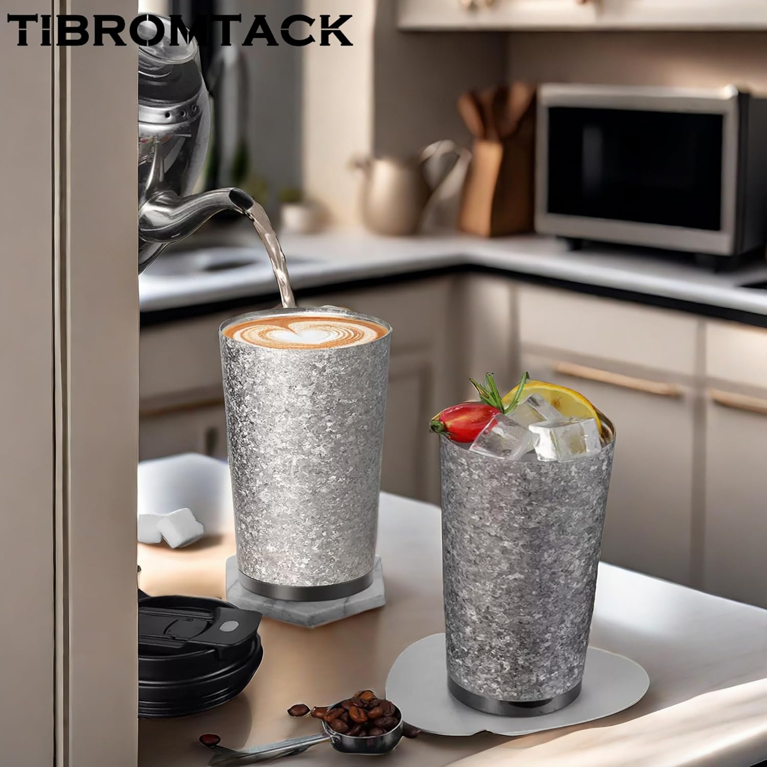 TIBROMTACK 18oz Insulated Coffee Tumbler, Titanium Vacuum Travel Coffee Mug with Straw Lid and Handle Keeps Hot and Cold Drinks for 12 Hours Double Wall Thermal Cup for Gift, Outdoor, Home, Office