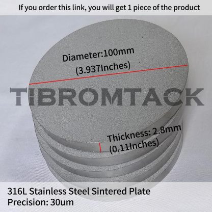 TIBROMTACK Stainless Steel Powder Sintered Filter Round Plates,Ultrafine Body Filter Supply Chemical Pharmaceutical,Diameter 3.93in,Precision 30μm,Thickness 0.11in