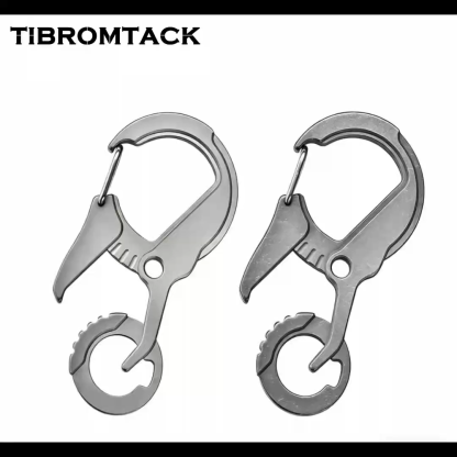 TIBROMTACK Titanium Carabiner Multitool, EDC Carabiner Keychain, Gr5 Titanium Key Ring, Lightweight 14g/0.49oz Keychain Carabiner for Keys, Bottle Opener (63×31×4mm)