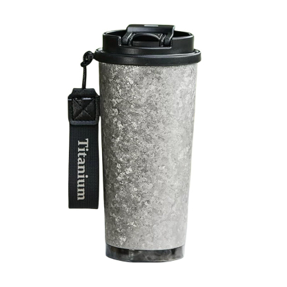 TIBROMTACK 18oz Insulated Coffee Tumbler, Titanium Vacuum Travel Coffee Mug with Straw Lid and Handle Keeps Hot and Cold Drinks for 12 Hours Double Wall Thermal Cup for Gift, Outdoor, Home, Office