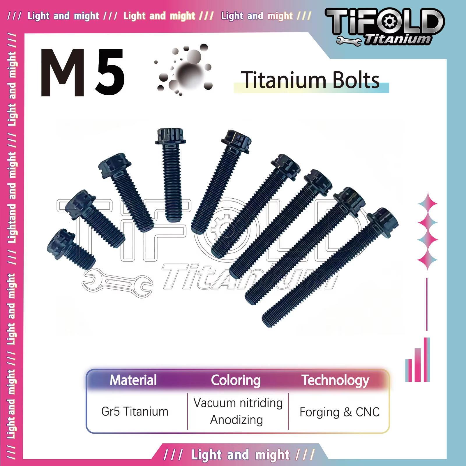TIFOLD  M5 Titanium Bolts  1Piece, Gr5 Titanium Alloy Torx Bolts M5 x 10-50mm, Compatible with T25 Torx Bit/7mm Socket