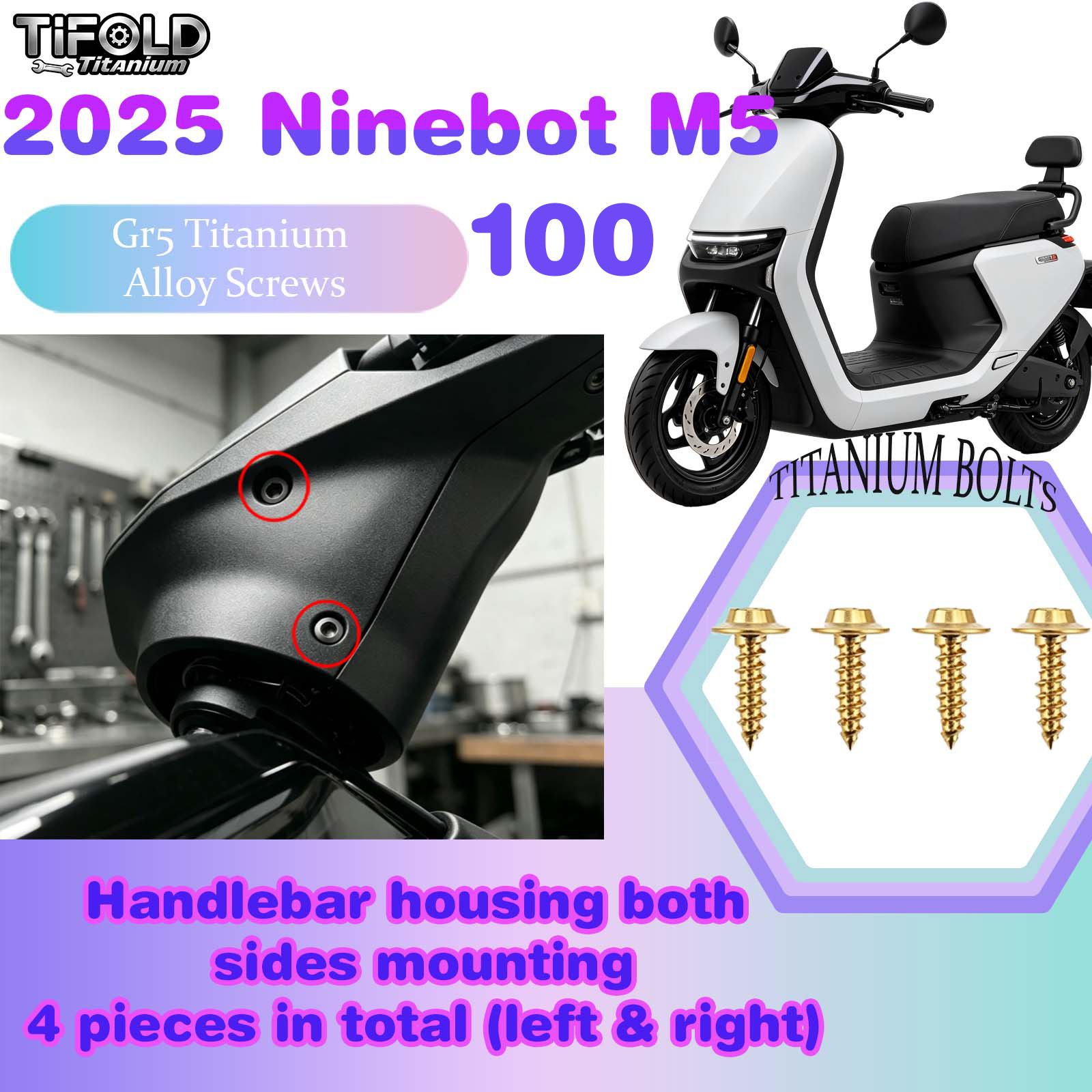 TIFOLD Titanium Alloy Modification Screws for Segway Ninebot M5 100 2025 Model Electric Motorcycle