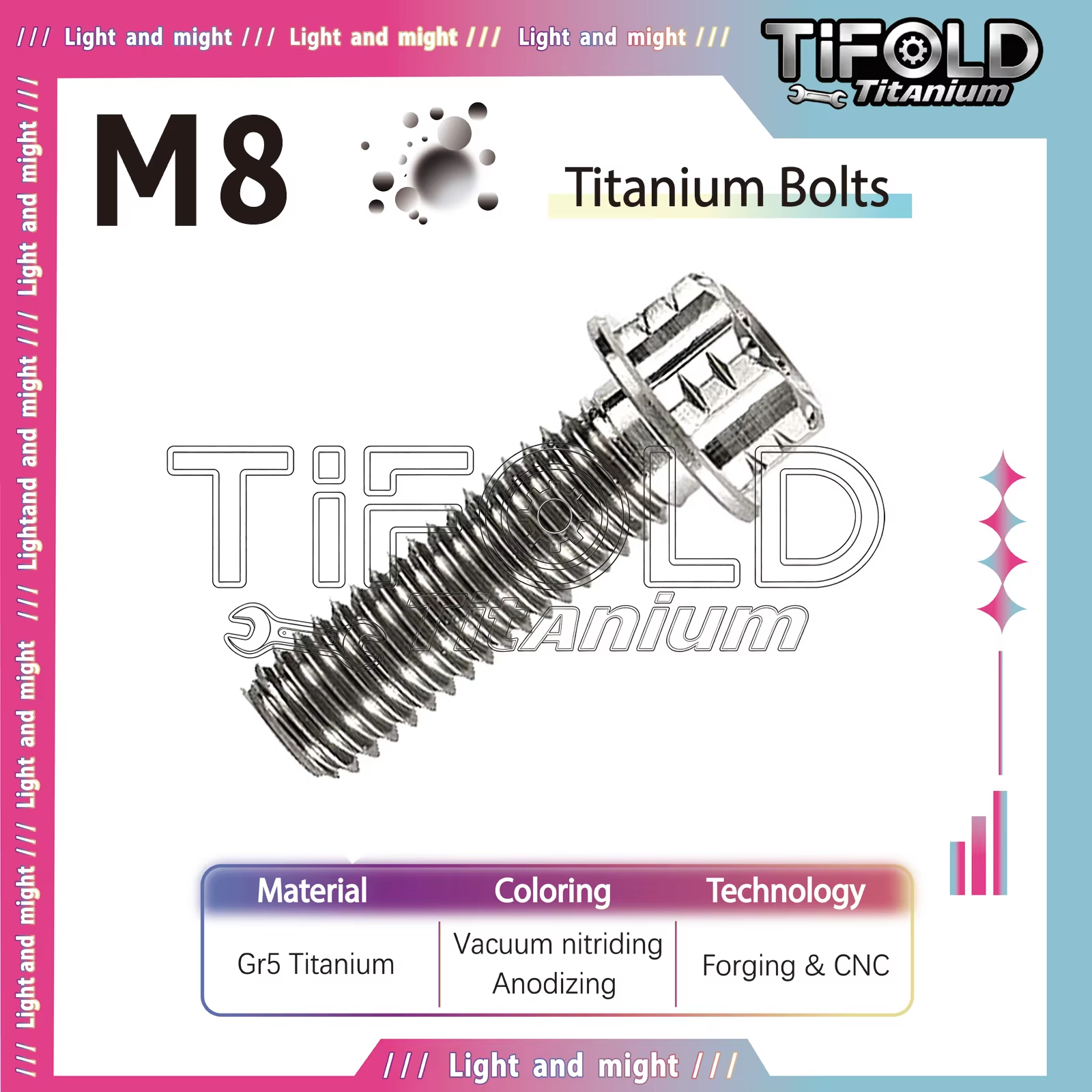TIFOLD Gr5 Titanium Bolts, M8 Torx Head, 15-50mm L, 1 Pc, CNC-Machined, Lightweight Rust-Proof for Vehicle Modification