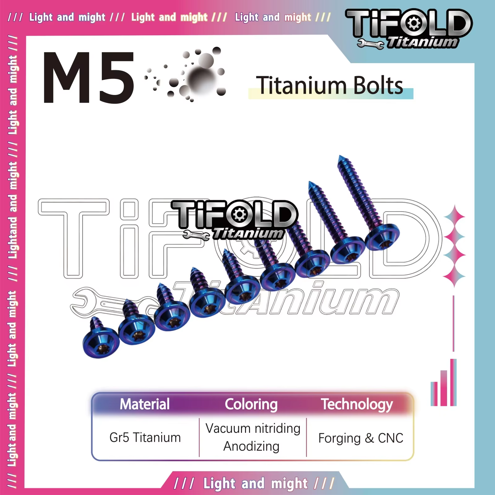 TIFOLD M5 Umbrella Head Gr5 Titanium Self Tapping Bolts 1PC, 12-35mm,  Anodized Titanium Alloy Screws for Bike Motorcy