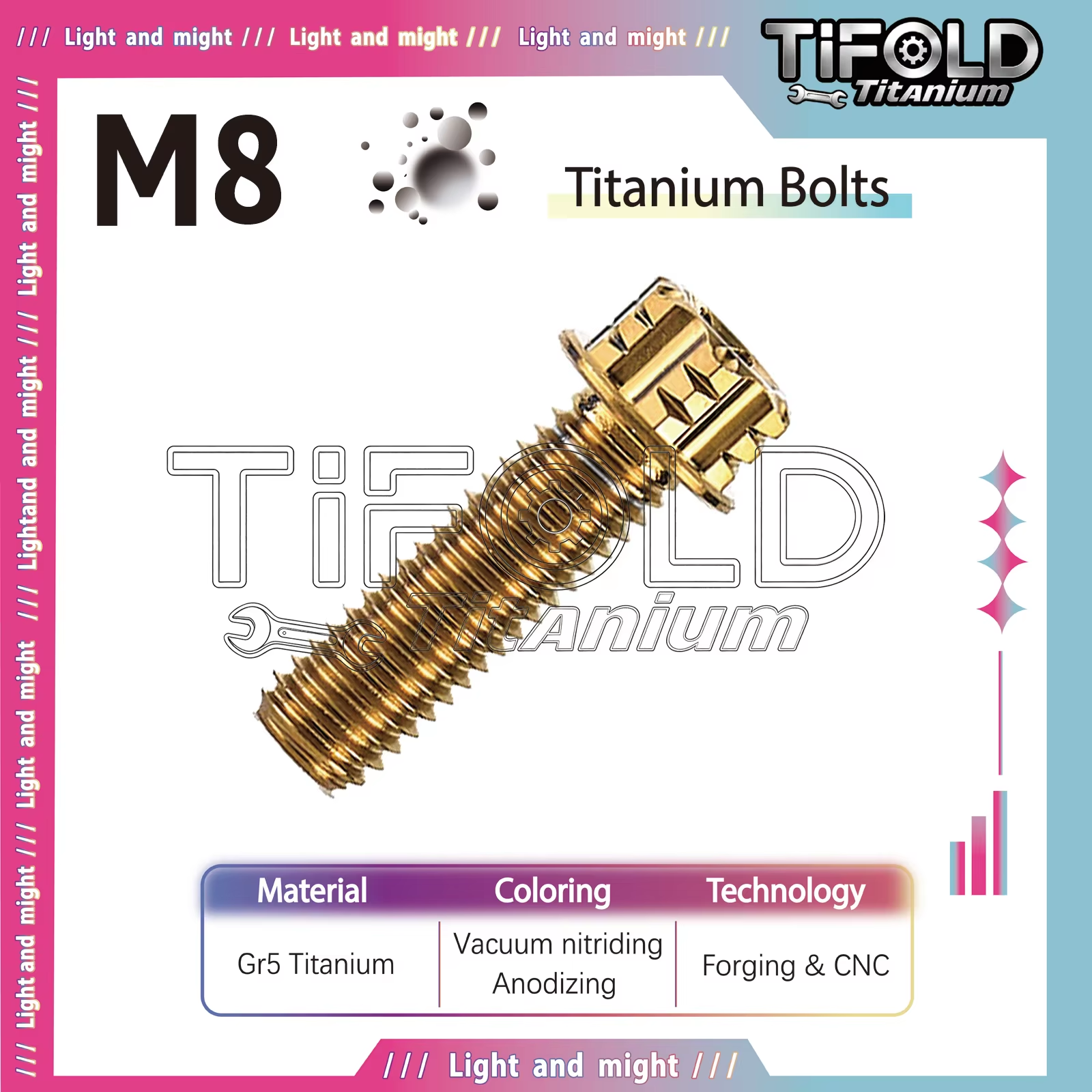 TIFOLD Gr5 Titanium Bolts, M8 Torx Head, 15-50mm L, 1 Pc, CNC-Machined, Lightweight Rust-Proof for Vehicle Modification