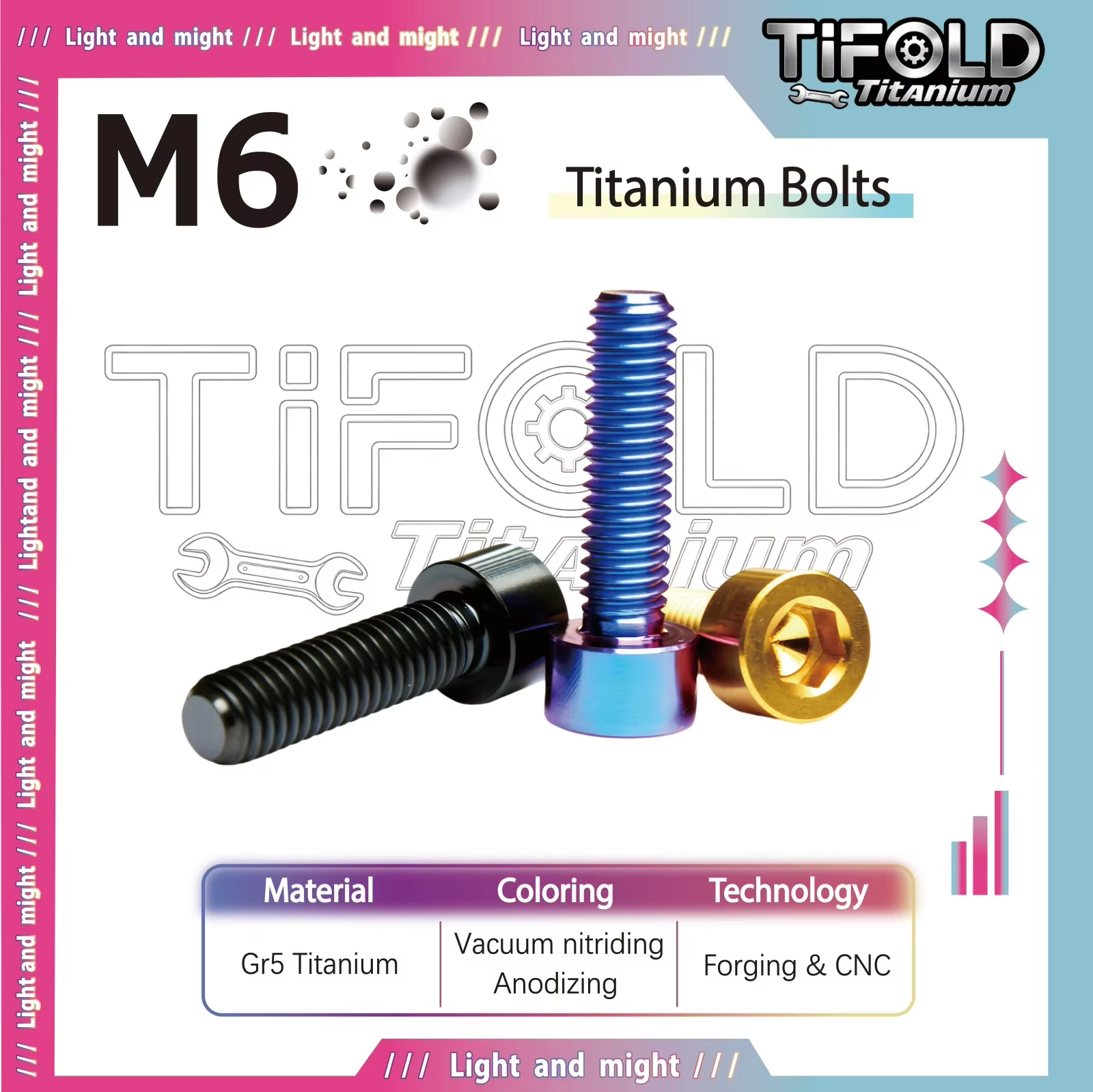 M6 titanium alloy bolt, Gr5 10-35mm length, available in various colors with hexagonal head bolts