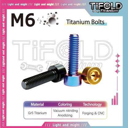 M6 titanium alloy bolt, Gr5 10-35mm length, available in various colors with hexagonal head bolts