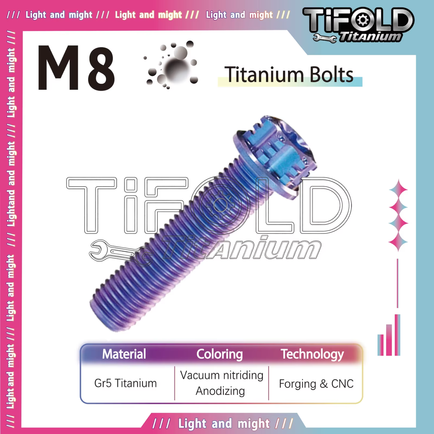 TIFOLD Gr5 Titanium Bolts, M8 Torx Head, 15-50mm L, 1 Pc, CNC-Machined, Lightweight Rust-Proof for Vehicle Modification