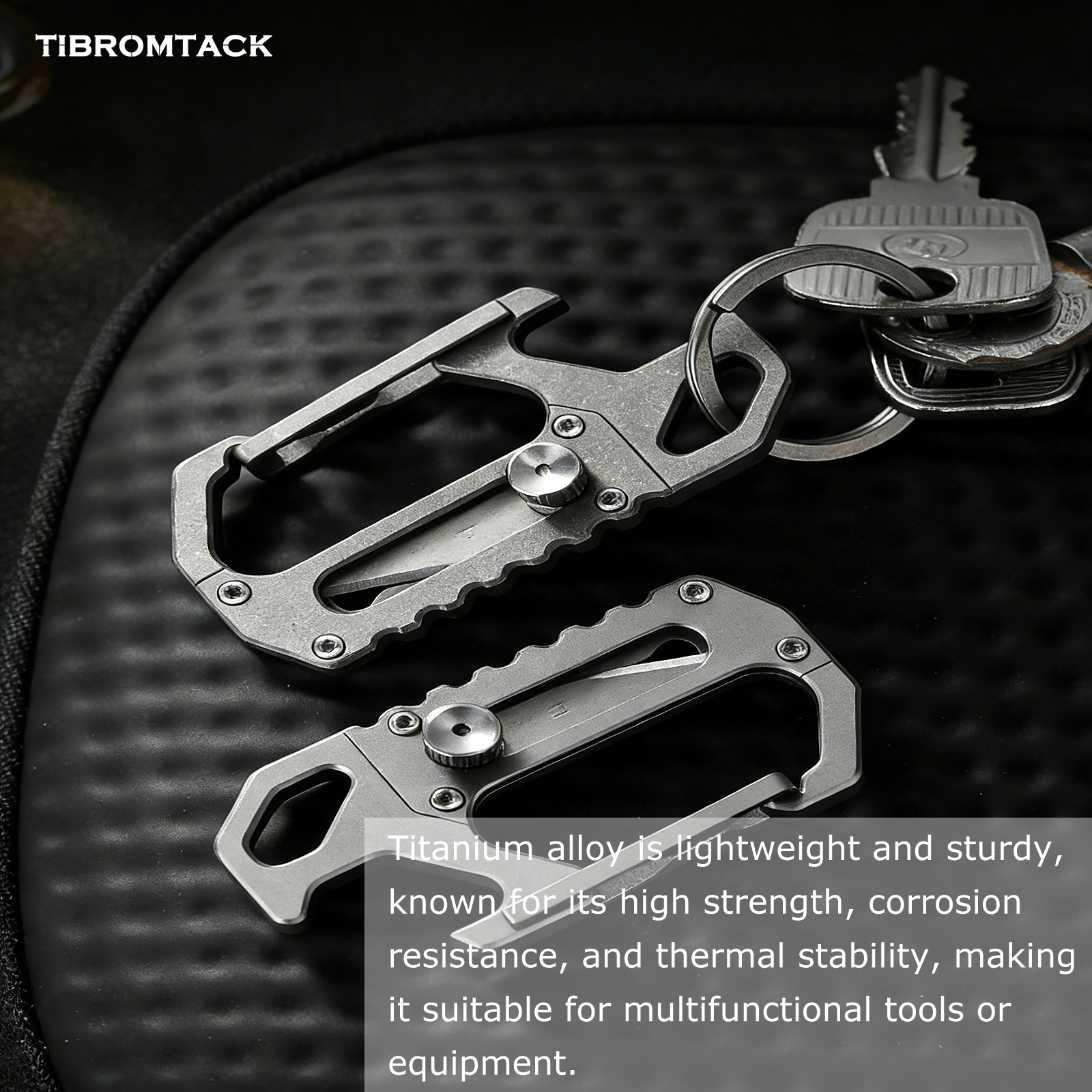 Titanium Carabiner Knife, EDC Keychain Multitool with Bottle Opener, Lightweight & Durable Keychain Tool for Daily Carry, Outdoor Activities (0.6oz, 2.5 Inches)