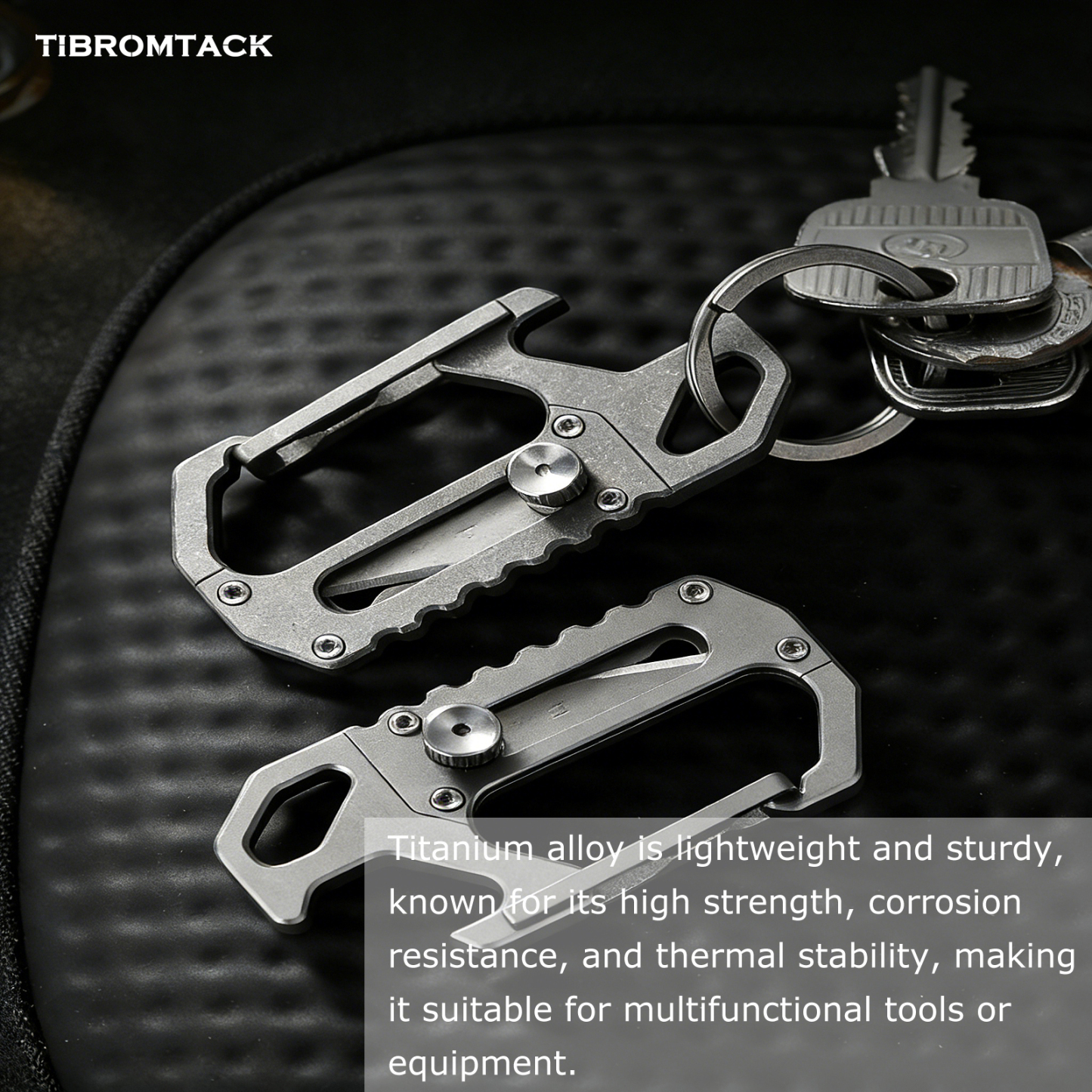 Titanium Carabiner Knife, EDC Keychain Multitool with Bottle Opener, Lightweight & Durable Keychain Tool for Daily Carry, Outdoor Activities (0.6oz, 2.5 Inches)