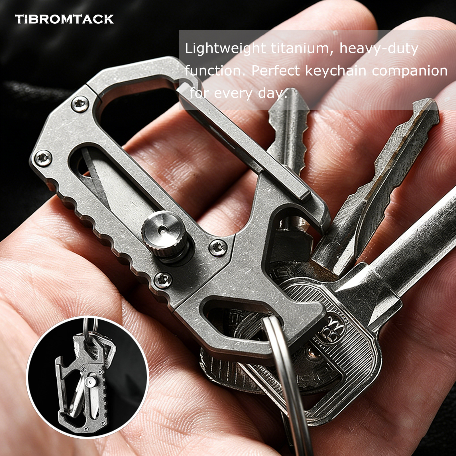 Titanium Carabiner Knife, EDC Keychain Multitool with Bottle Opener, Lightweight & Durable Keychain Tool for Daily Carry, Outdoor Activities (0.6oz, 2.5 Inches)