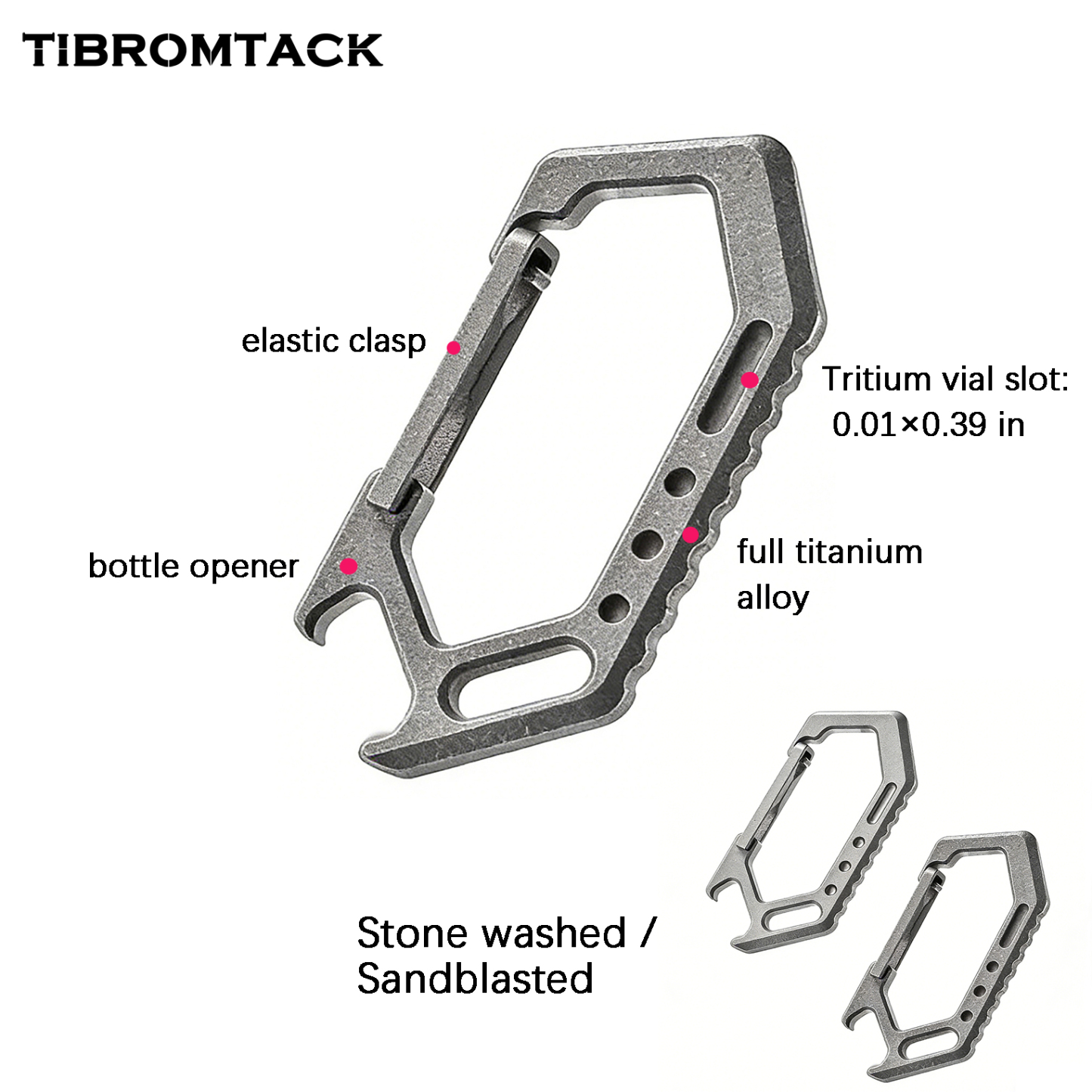 TIBROMTACK Gr5 Titanium Carabiner, EDC Multitool with Keychain Bottle Opener, Lightweight 15g for Outdoor & Daily Use