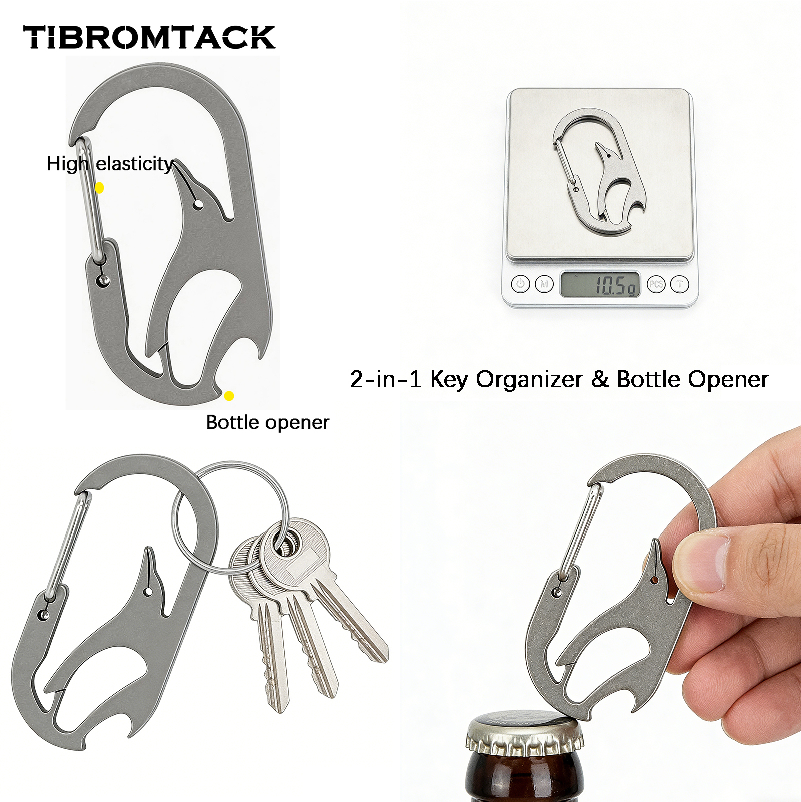 TIBROMTACK Gr5 Titanium Carabiner Keychain, Multitool Key Carabiner with Bottle Opener