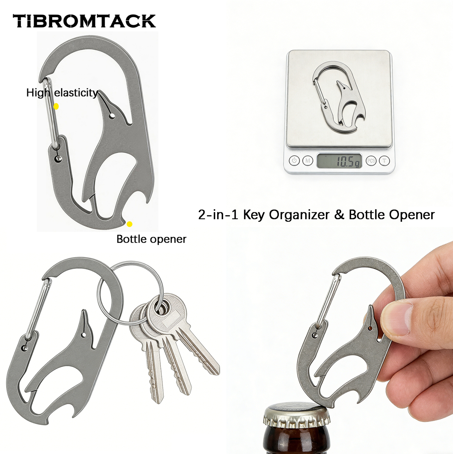 TIBROMTACK Gr5 Titanium Carabiner Keychain, Multitool Key Carabiner with Bottle Opener