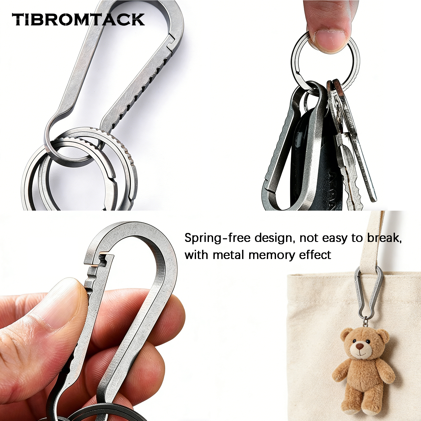 TIBROMTACK Titanium Keychain, Gr5 Titanium Keychain Hook, Small Carabiner Clip for Keys