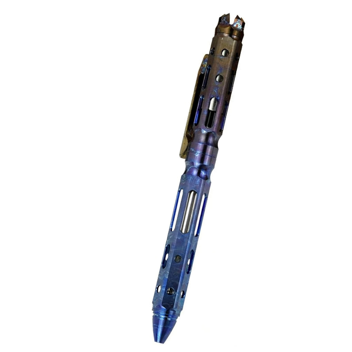 EDC Titanium Bolt Action Pen, Tactical Self Defense Pen with Hollow Design, Lightweight Gr5 Titanium Writing Pen for EDC Everyday Carry (5.43 in × 0.47 in, 1.27oz)