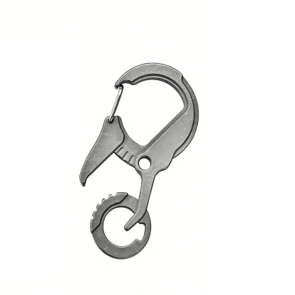 TIBROMTACK Titanium Carabiner Multitool, EDC Carabiner Keychain, Gr5 Titanium Key Ring, Lightweight 14g/0.49oz Keychain Carabiner for Keys, Bottle Opener (63×31×4mm)