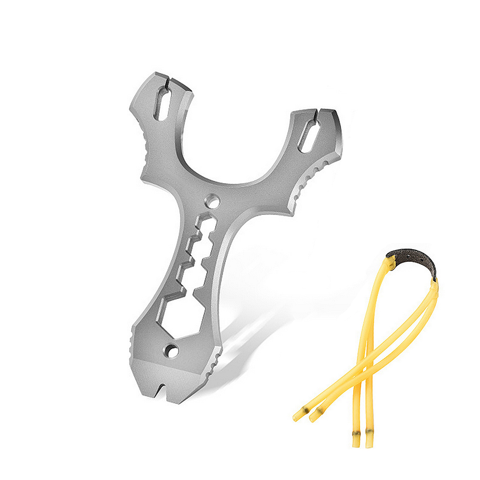 Titanium Slingshot for Adults, Multifunctional Hunting & Shooting Slingshot with Hex Wrench & Pry Bar, Lightweight Durable Wrist Rocket for Outdoor Camping Daily Carry, 3.94x2.76x0.32 Inches