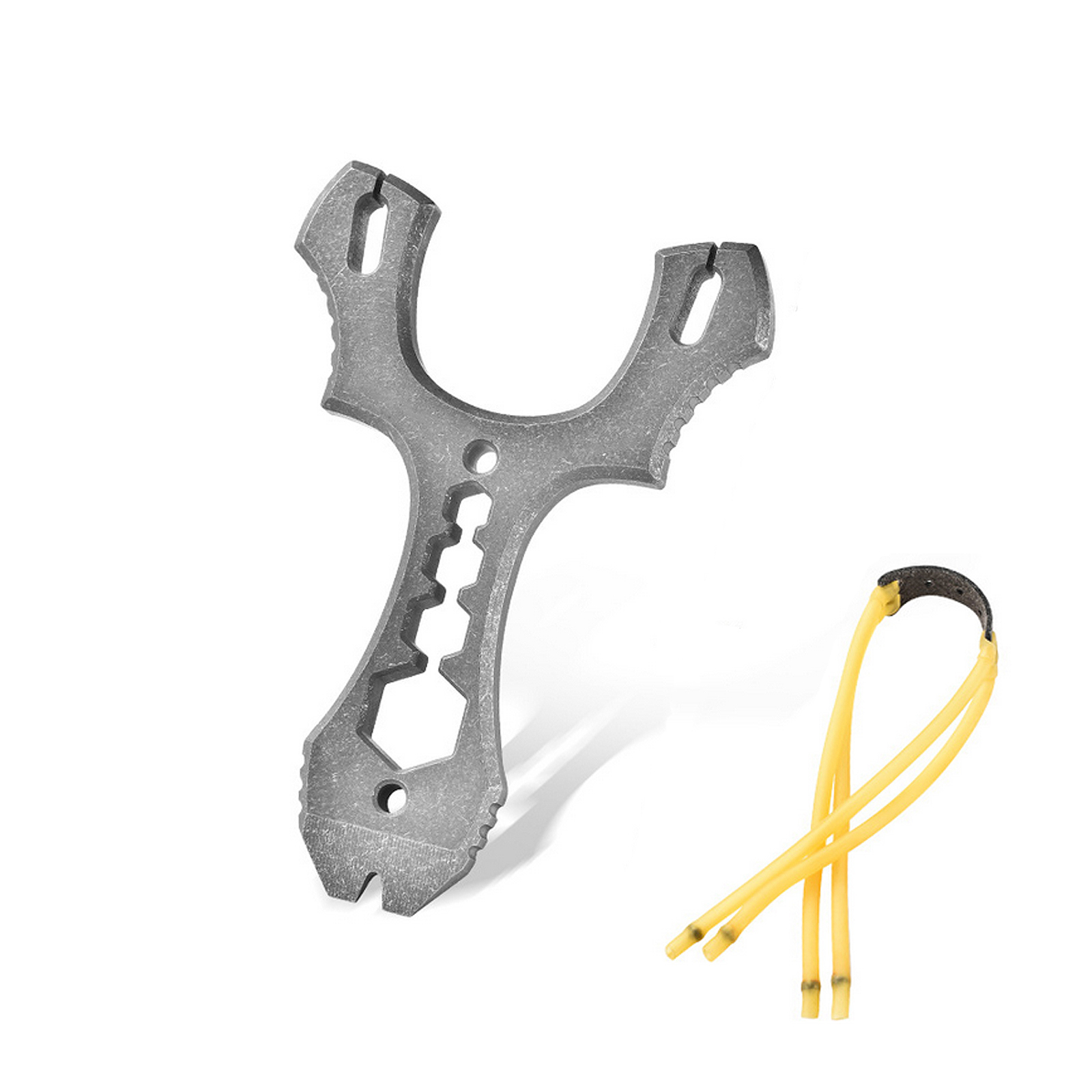 Titanium Slingshot for Adults, Multifunctional Hunting & Shooting Slingshot with Hex Wrench & Pry Bar, Lightweight Durable Wrist Rocket for Outdoor Camping Daily Carry, 3.94x2.76x0.32 Inches