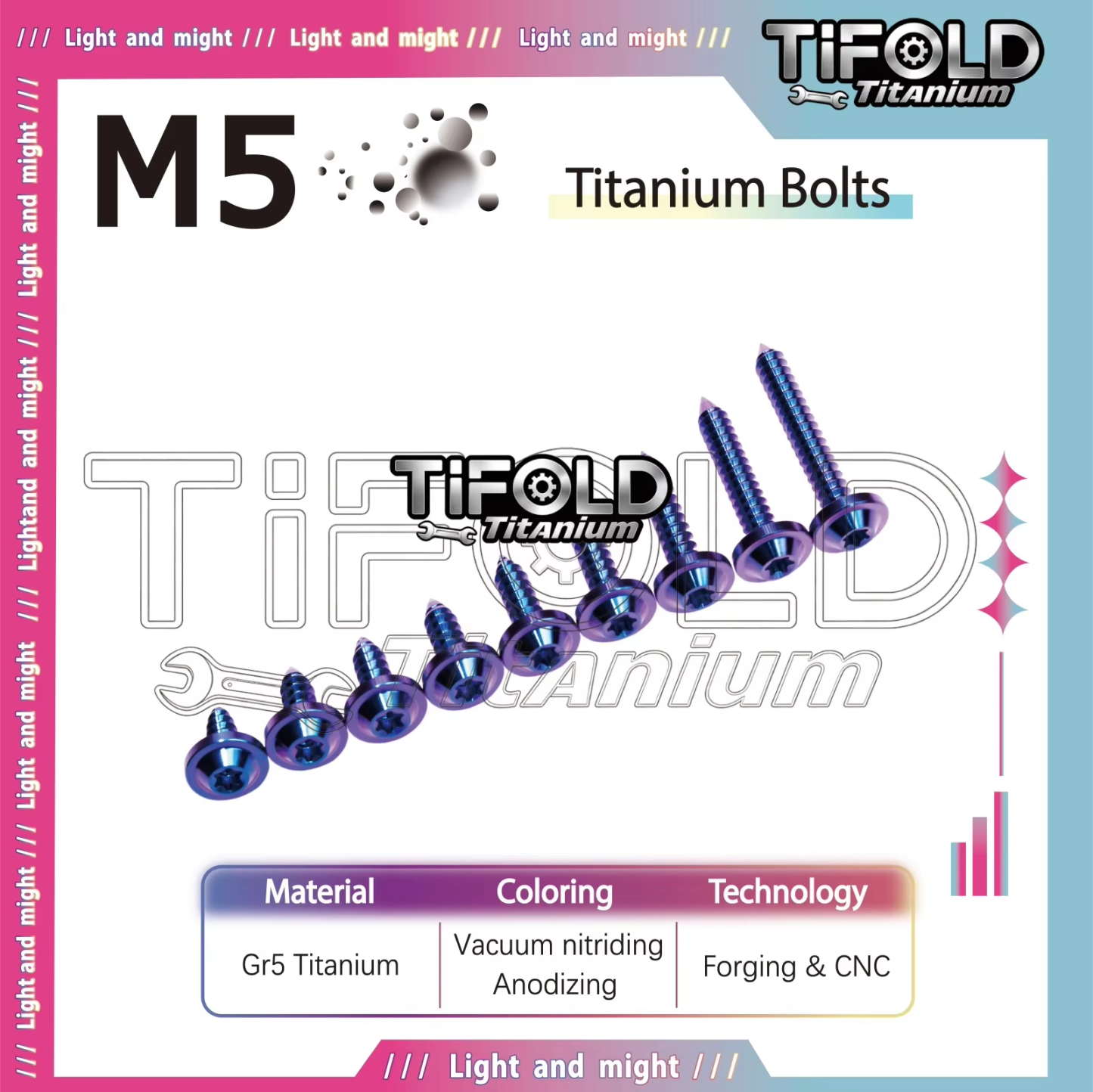 TIFOLD M5 Umbrella Head Gr5 Titanium Self Tapping Bolts 1PC, 12-35mm,  Anodized Titanium Alloy Screws for Bike Motorcy