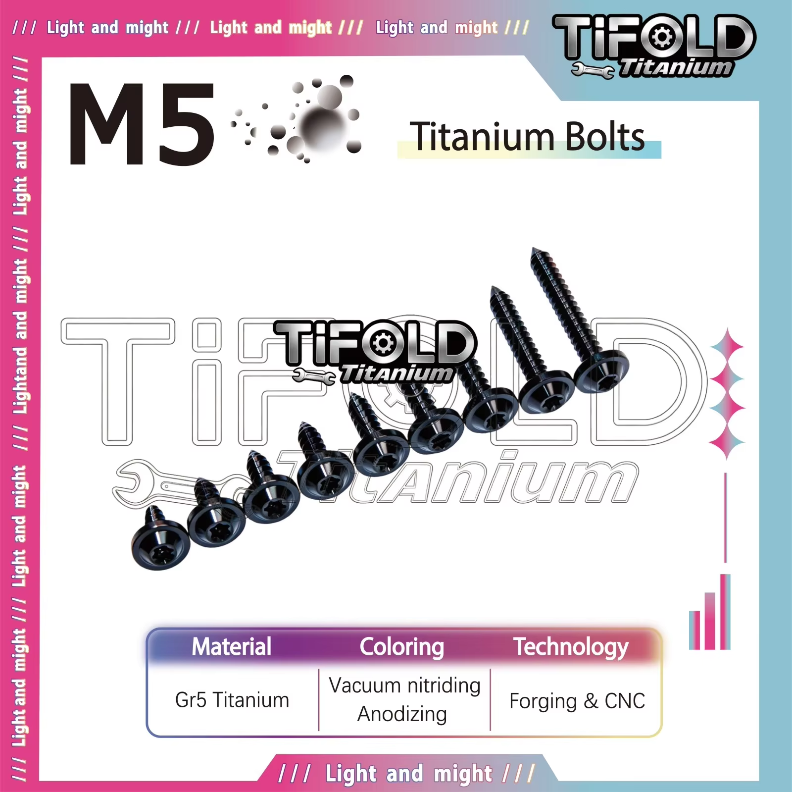 TIFOLD M5 Umbrella Head Gr5 Titanium Self Tapping Bolts 1PC, 12-35mm,  Anodized Titanium Alloy Screws for Bike Motorcy