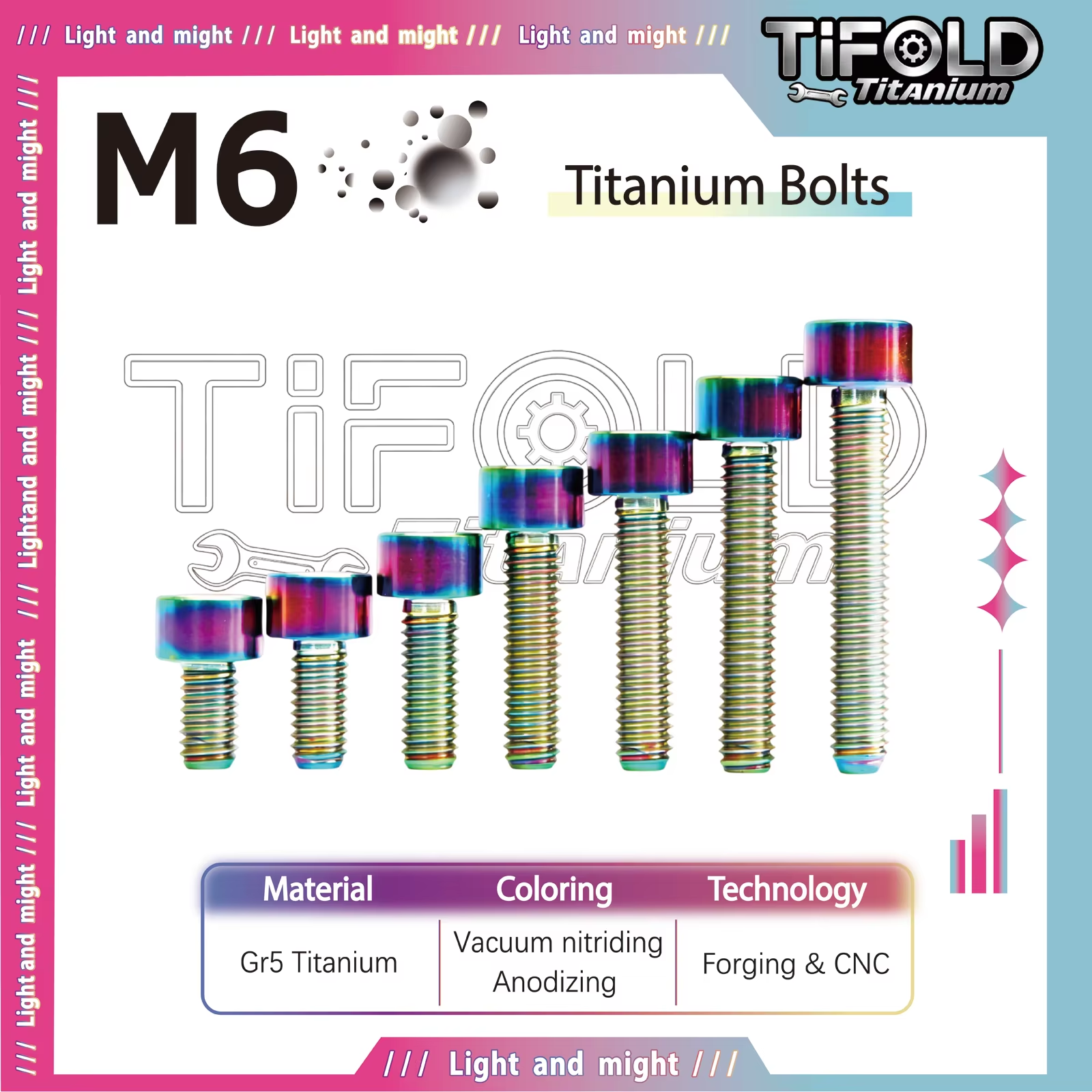 M6 titanium alloy bolt, Gr5 10-35mm length, available in various colors with hexagonal head bolts