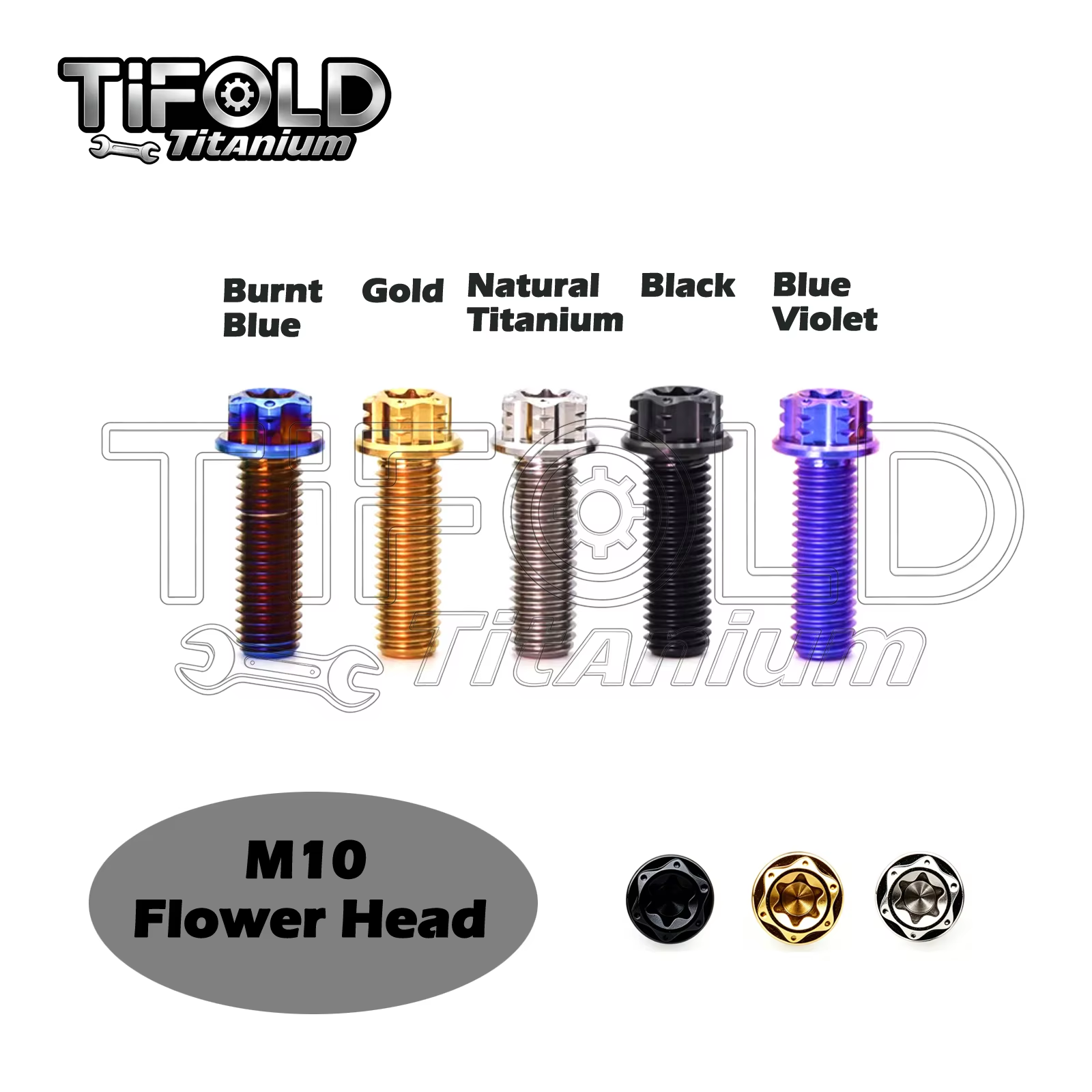TIFOLD 4 pieces M10 1.25P titanium alloy screw flange inner and outer plum blossom screw engine pump fork screw