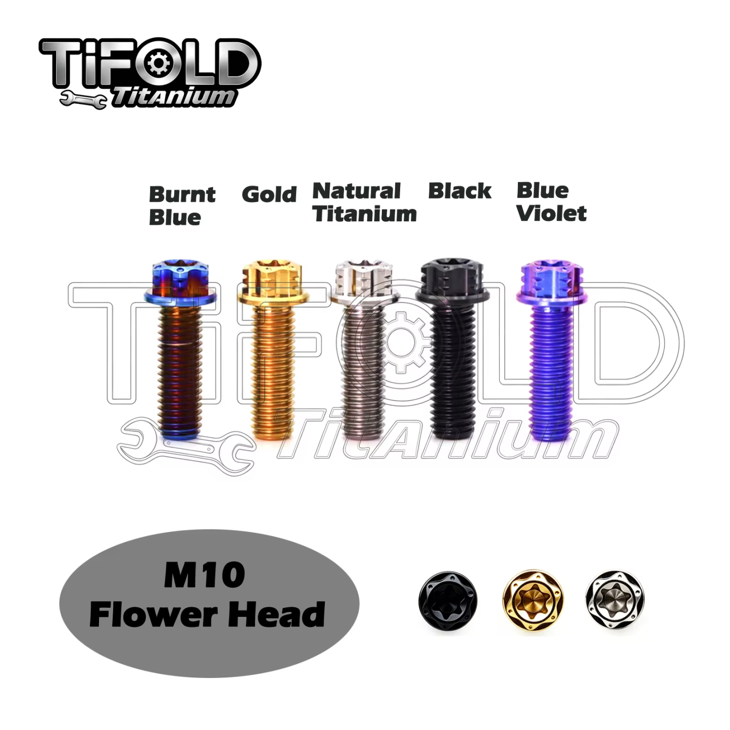 TIFOLD 4 pieces M10 1.25P titanium alloy screw flange inner and outer plum blossom screw engine pump fork screw
