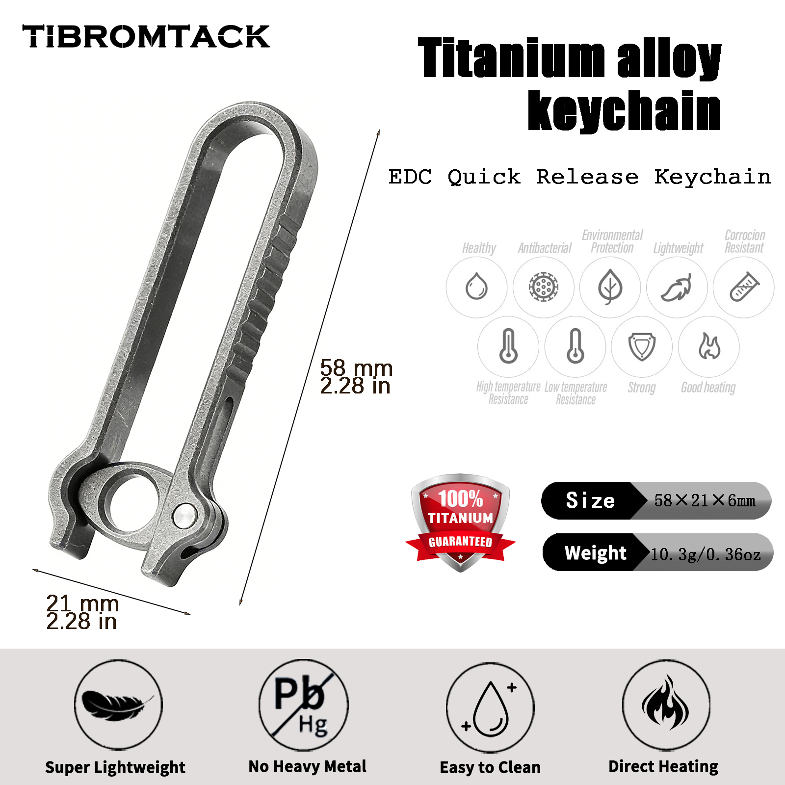 TIBROMTACK Titanium Alloy Key Clip, Belt Clip for Keys with Quick Release Buckle, Lightweight High Strength (58×21×6mm/10.3g)